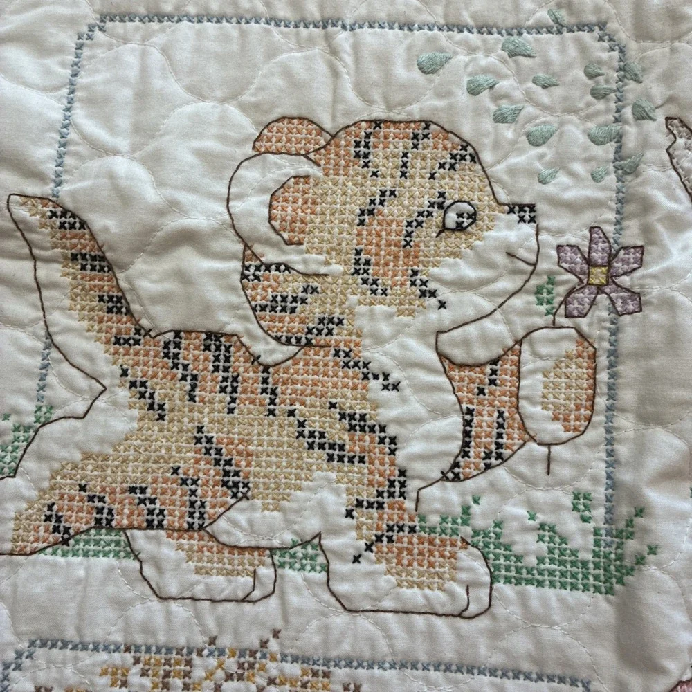 Cross Stitch Baby Quilt Baby Jungle Animals- Handmade 30.5